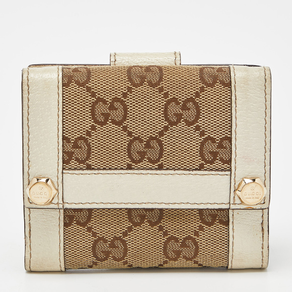 Gucci Handbags - GUCCI Beige/Off White GG Canvas and Leather Compact Wallet